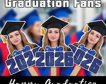 Ventagli per la laurea Ventagli personalizzati con la faccia per i laureati Ventagli personalizzati con la testa grande Ventagli personalizzati con la faccia con manico in legno Classe del 2026 Ventagli con la faccia del laureato