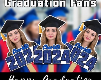 Graduation Fans Custom Face Fans For Graduates Personalized Big Head Fans Custom Face Fans With Wooden Handle Class Of 2024 Grad Face Fans
