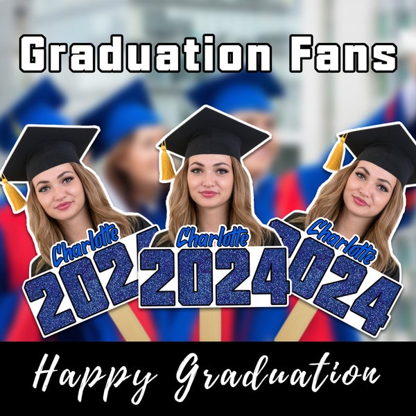 Graduation Fans Custom Face Fans For Graduates Personalized Big Head Fans Custom Face Fans With Wooden Handle Class Of 2024 Grad Face Fans