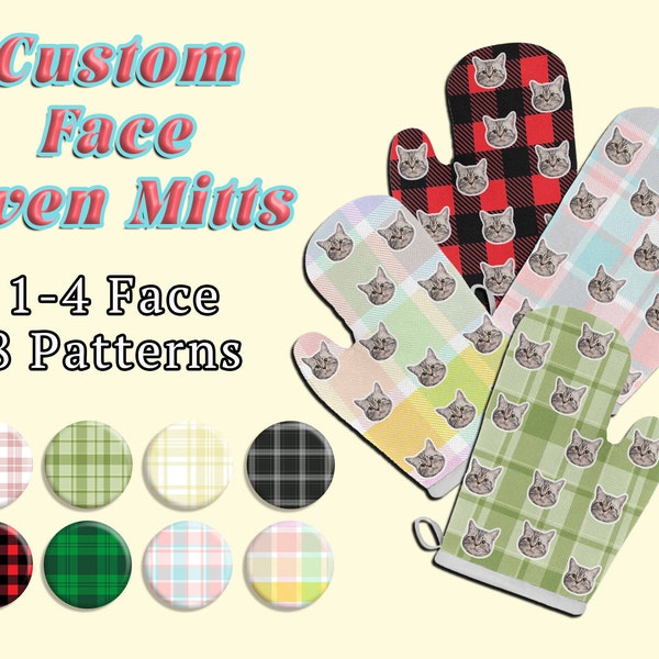 Custom Face Oven Mitts Personalized Photo Mitt Custom Kitchen Gift Customized Face Heat Resistant Custom Plaid Patterns Oven Mitts With Face