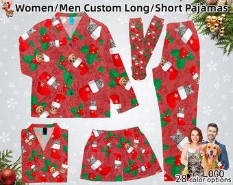 Custom Face Women Long/Short Sleeve Pajama Set Personalized Photo Pajamas Boyfriends Face on PJs Birthday/Bachelorette Party Christmas Gifts