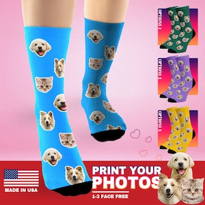 Custom Pet Face Socks with Photo Personalized Funny Crew Sock Gifts for Men Women Cat Dog Lovers Customized Print Unisex Socks