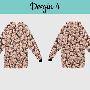 Puede incluir: Una sudadera con capucha de manga larga con un patr&oacute;n de im&aacute;genes repetidas de una cara. La sudadera est&aacute; disponible en una variedad de colores y tama&ntilde;os.