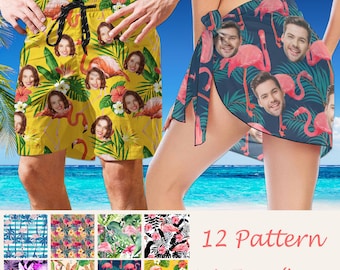 Custom Swim Trunks With Face Personalized Face Swim Trunks Flamigo Swim Shorts with Face Custom Face Sarong Beach Wrap Face Women Cover Up