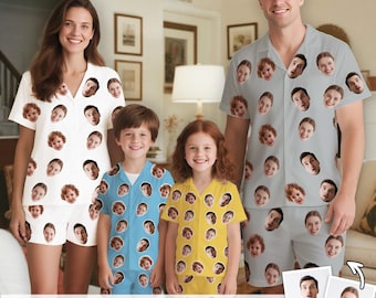 Set pigiama personalizzato con faccine, pigiami corti personalizzati per uomo e donna, pigiami personalizzati per tutta la famiglia, pigiami con faccine divertenti, pigiami per coppie, regalo di compleanno/festa