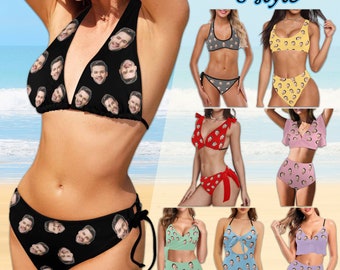 Custom Face Swimsuit For Women Personalized Photo Bathing Suit Customize Face Women Bikini Birthday Gift for Her Anniversary Bachelor Party
