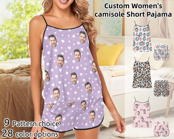 Custom Cami Pajamas Set Personlized Camisole Set With Face Customized Cami Short PJ Set Woman Sleepwear Bridesmaid Party Gifts Birthday Gift Etsy