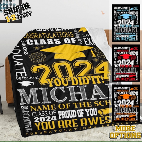 Custom Class of 2024 Graduation Gift Blanket Personalized Throw Blanket with Name and School for High School and College Graduates Gifts