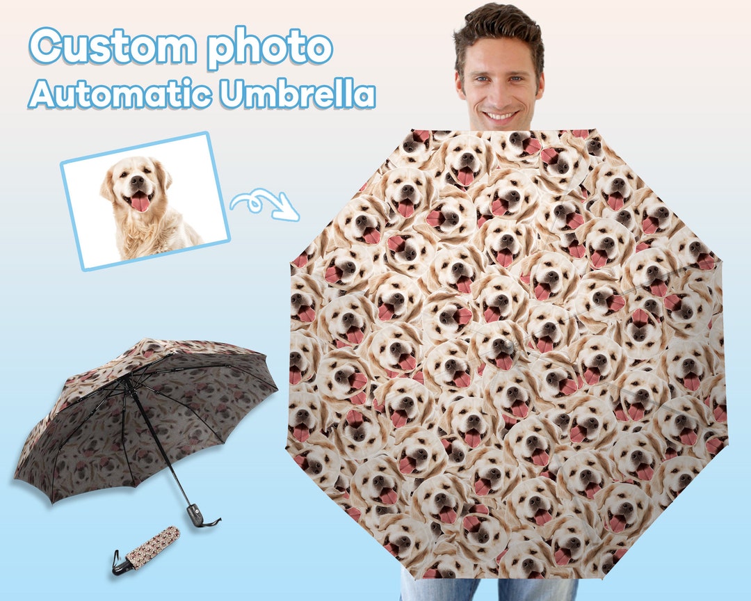 Custom Fancy Umbrella With Dog's Face Personalizable Photo Automatic Umbrella Customize Rain