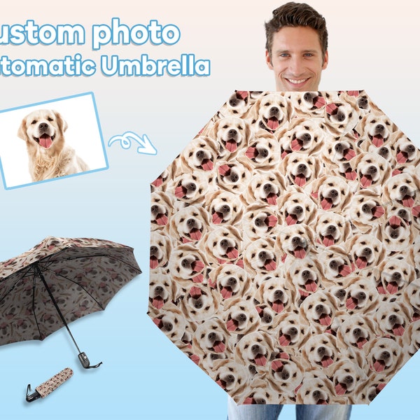 Custom Fancy Umbrella with Dog's Face Personalizable Photo Automatic Umbrella Customize Rain Umbrella Gifts for Dog Lovers Rain Accessories