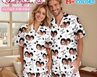 Custom Short Pajamas with Face and Name,Customized Pajama Set For Men/Women,Personalized Short Sleeve Family Pajama Set,Birthday/Party Gifts