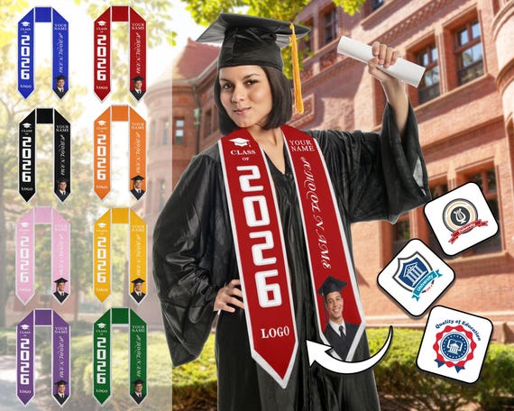 Custom 2026 Graduation Stole: Personalized Name & Photo Sash