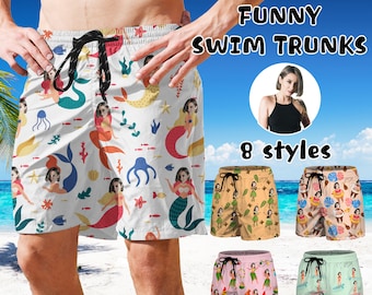 Aangepaste foto zwembroek Zwemshorts voor heren Gezichtszwemshorts Gepersonaliseerde zwembroek Aanpassen strandbadcadeaus Badmode voor hem Verjaardagsfeestje cadeau
