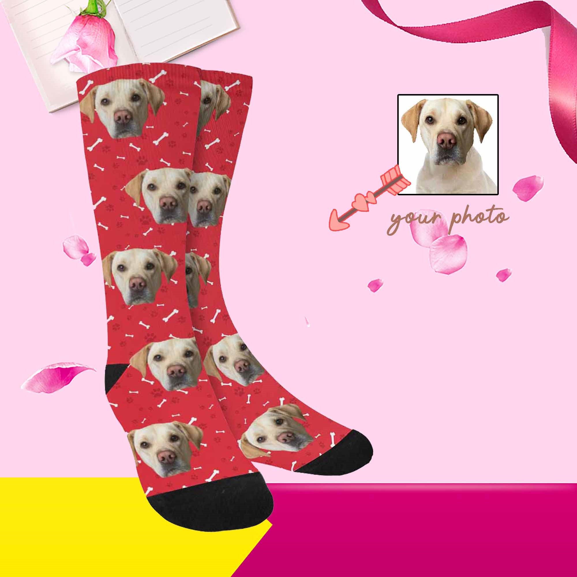 Custom Pet Face on Socks Customized Paw and Bone Unisex Crew Etsy