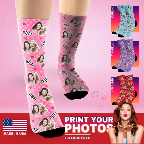 Gifts for Best Friend Custom Socks With Face Personalized BFF Photo Socks Sister Gift from Sister Photo on Sock for Him/Her #1BFF