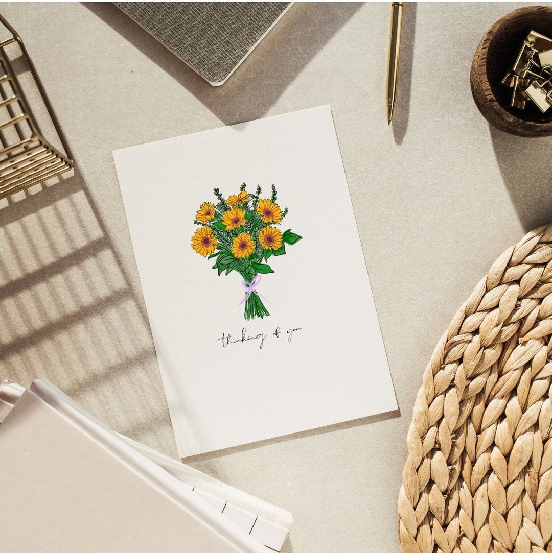 Thinking of You Card / Sunflower Bouquet Card / Just Because Etsy