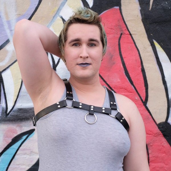 Men's Leather Chest Harness With Bicep Strap - Adjustable Club Wear & Fetish Gear