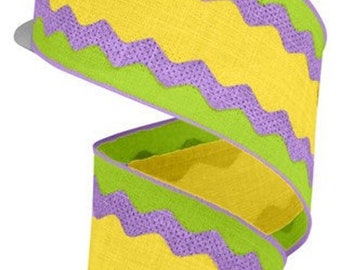 Lavender Yellow Lime Green Ricrac Royal Wired Ribbon By the Roll 2.5" X 10 YARD ROLL