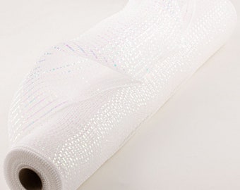 21" Poly Deco Mesh: Wide Foil Iridescent White