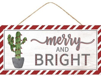 15" Merry and Bright Cactus Sign