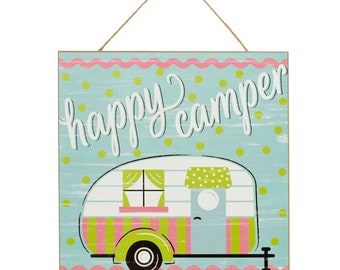 10" Square Wooden Sign: Happy Camper