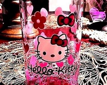 Kawaii Kitty 16oz Ombre Libbey Glass Can with Colored Lid and Straw