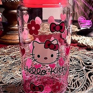 Kawaii Kitty 16oz Ombre Libbey Glass Can with Colored Lid and Straw