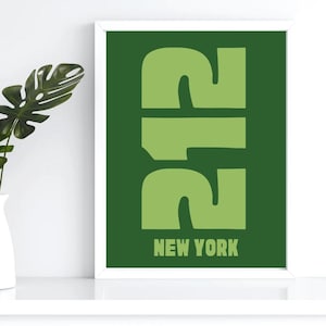 212 New York Print • Light/Dark Green • Trendy Digital Wall Art • College Dorm Decor • NYC Poster • Aesthetic Printable • Apartment Decor