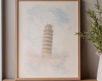Leaning Tower of Pisa Print | Italy Travel Wall Art | European Landmark Poster | Minimal Watercolor Decor | Instant Digital Download Gift