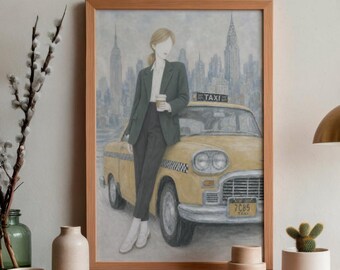 New York City Taxi Print • Chic NYC Wall Art • City Girl Apartment Decor • Vintage Yellow Cab Poster • Manhattan Fashion • Trendy Dorm Art