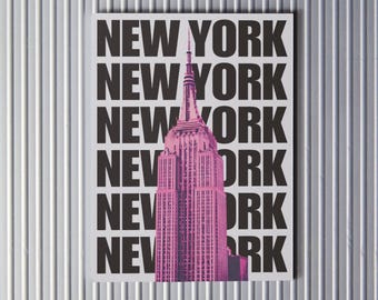 New York Aesthetic Print | Pink Empire State Building Art | Trendy Poster | Vibrant Fun Apartment Decor | Digital Download | NYC Gift Idea
