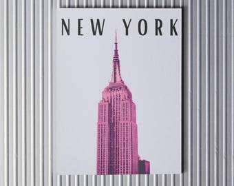 New York Empire State Building Print | Trendy Apartment City Poster | White & Pink Wall Art | Digital Download | NYC Dorm Hometown Gift