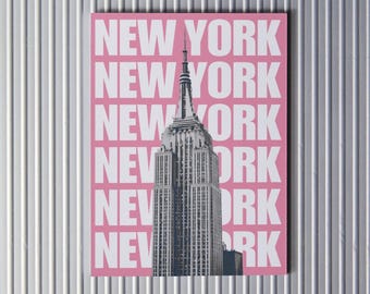 New York Aesthetic Print | Pink Empire State Building Art | Trendy Poster | Vibrant Fun Apartment Decor | Digital Download | NYC Gift Idea