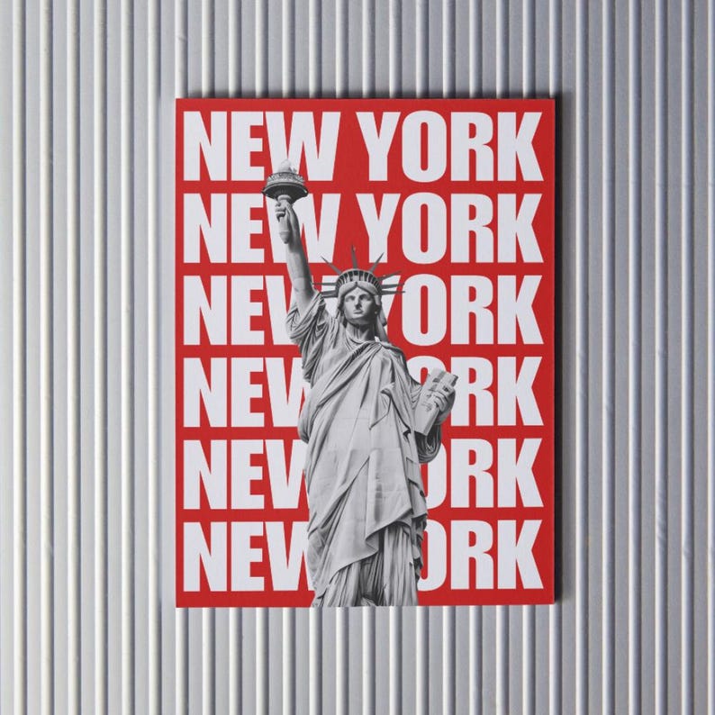 New York Aesthetic Print | Red Statue of Liberty Art | Trendy Travel Poster | Modern Apartment Decor | Digital Download | NYC Gift Idea image 1