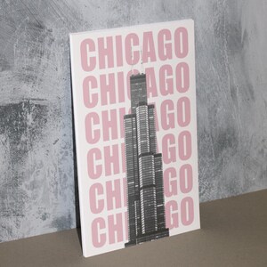Stampa skyline di Chicago / Poster Willis/Sears Tower / Arte murale rosa / Arredamento trendy per appartamenti/dormitori / Download digitale / Regalo per la casa di una ragazza di Chicago