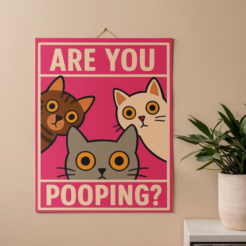 Are You Pooping Cat Print | Funny Bathroom Wall Art | Trendy Hot Pink ...