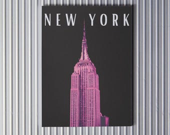 New York Empire State Building Print | Trendy Apartment City Poster | Black and Pink Wall Art | Digital Download | NYC Dorm Hometown Gift