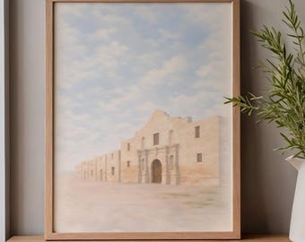 The Alamo Watercolor Print | San Antonio Landmark Art | Texas Travel Wall Decor | Historic Architecture Gift | Instant Digital Download