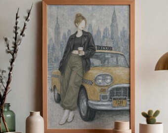 New York City Taxi Print • Trendy NYC Wall Art • Cool Girl Apartment Decor • Yellow Cab Poster • Fashion Dorm Art • Manhattan City Print