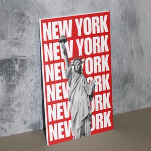 New York Aesthetic Print | Red Statue of Liberty Art | Trendy Travel Poster | Modern Apartment Decor | Digital Download | NYC Gift Idea image 2