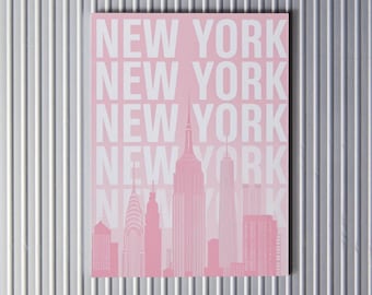 New York City Print | Pink Skyline Wall Art | Minimalist Typography Poster | Trendy Apartment Decor | Digital Download | Baby Pink Dorm Wall
