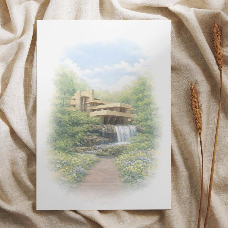 Fallingwater Watercolor Print | Frank Lloyd Wright Architecture Art ...
