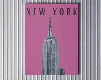 New York Empire State Building Print | Trendy Apartment City Poster | Pink Girly Wall Art | Digital Download | NYC Dorm Hometown Gift