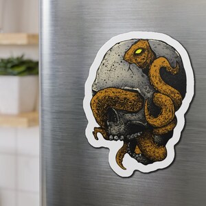 Gold Octopus In Skull Magnet, Ocean Magnet, Fish Magnet, Octopus Lover Magnet Gift