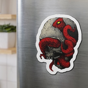 Roter Oktopus im Schädel-Magnet, Ozean-Magnet, Fisch-Magnet, Kraken-Liebhaber-Magnet-Geschenk