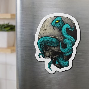 Türkisfarbener Oktopus im Schädel-Magnet, Ozean-Magnet, Fisch-Magnet, Oktopus-Liebhaber-Magnet-Geschenk
