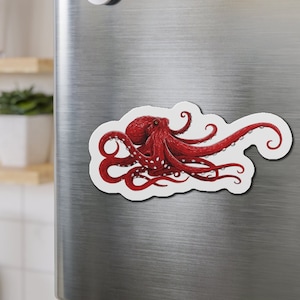 Red Octopus Magnet, Ocean Magnet, Fish Magnet, Octopus Lover Magnet Gift