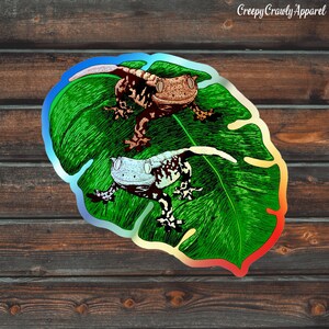 Crested Gecko Holographic Sticker, Reptile Sticker, Lizard Sticker, Vinyl Pet Gecko Sticker