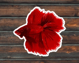 Red Betta Fish Sticker, Fish Sticker, Waterproof Pet Betta Decal
