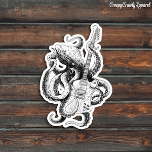 Octopus spelen gitaar sticker, muziek sticker, gitaar sticker, vinyl waterdichte octopus sticker